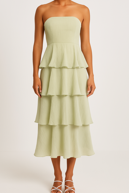 Dress for Women – Strapless Midi – Slim Fit – Lightweight Fabric with Layered Ruffles