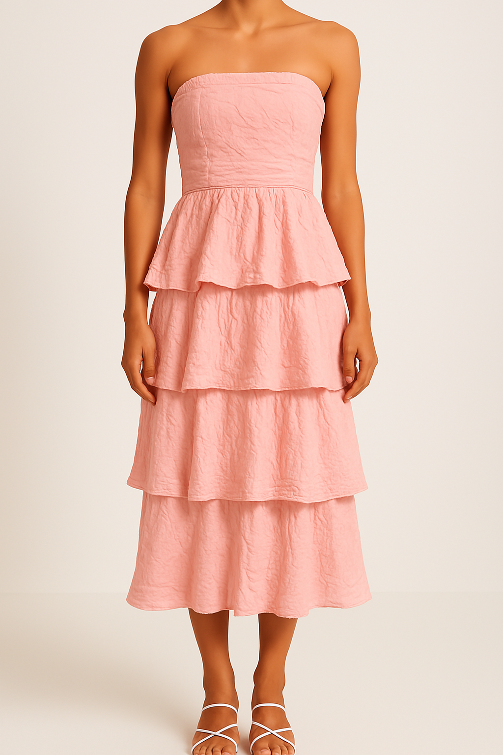 Dress for Women – Strapless Midi – Slim Fit – Lightweight Fabric with Layered Ruffles