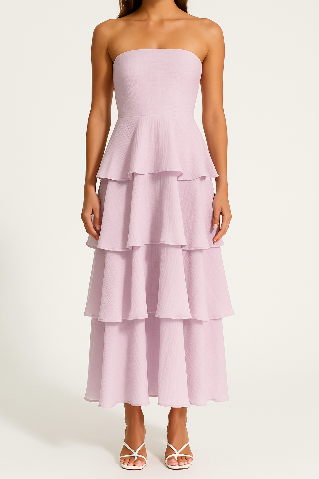 Dress for Women – Strapless Midi – Slim Fit – Lightweight Fabric with Layered Ruffles