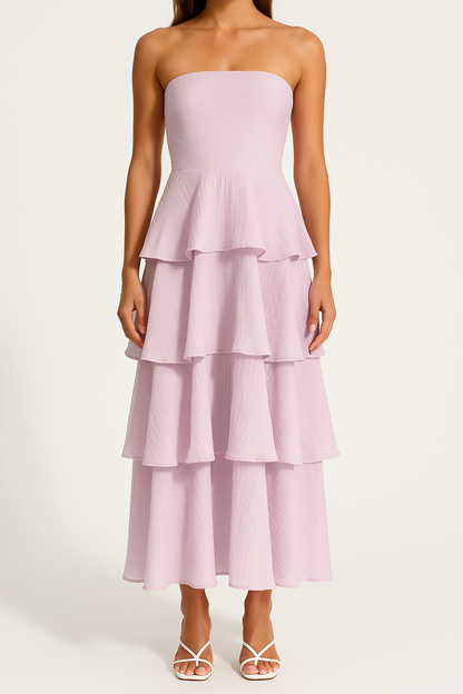 Dress for Women – Strapless Midi – Slim Fit – Lightweight Fabric with Layered Ruffles