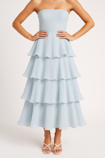 Dress for Women – Strapless Midi – Slim Fit – Lightweight Fabric with Layered Ruffles