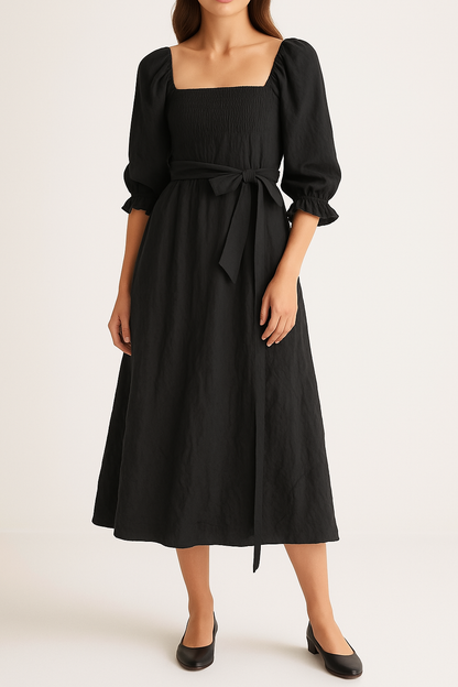 Dress for Women – A-line Fit – Smocked Bodice – Puff Sleeves – Reversible Design