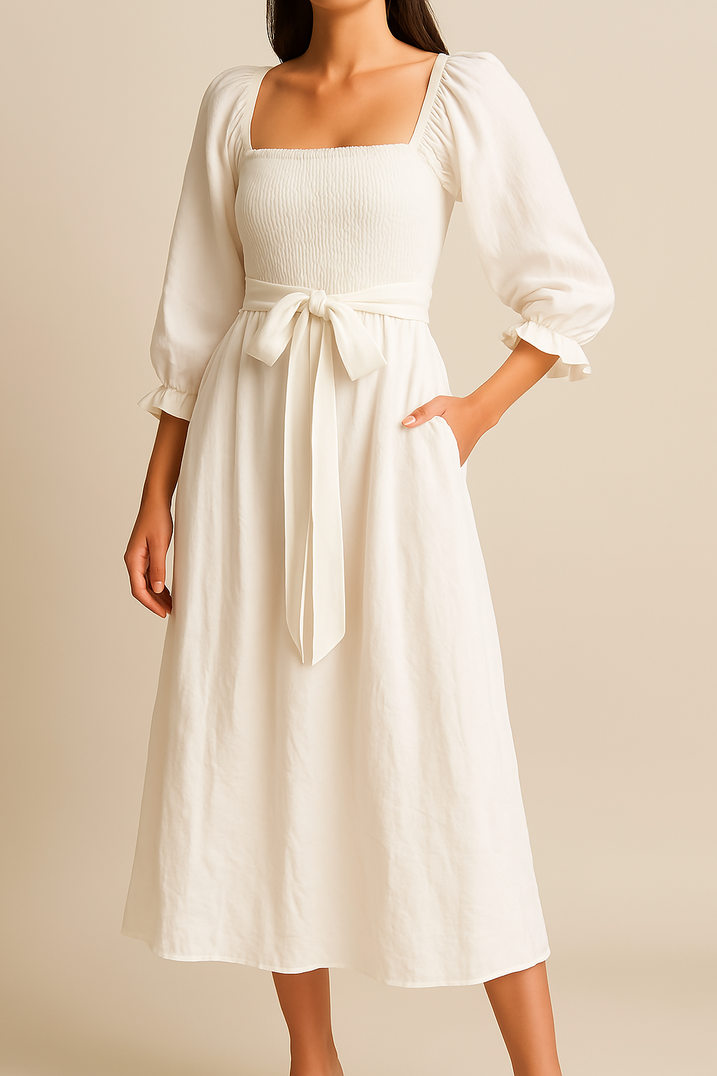 Dress for Women – A-line Fit – Smocked Bodice – Puff Sleeves – Reversible Design