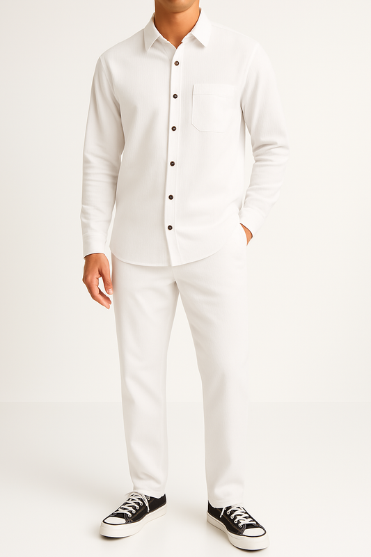 Men's Set with Shirt and Pants – Corduroy – Relaxed Fit – Button Closure