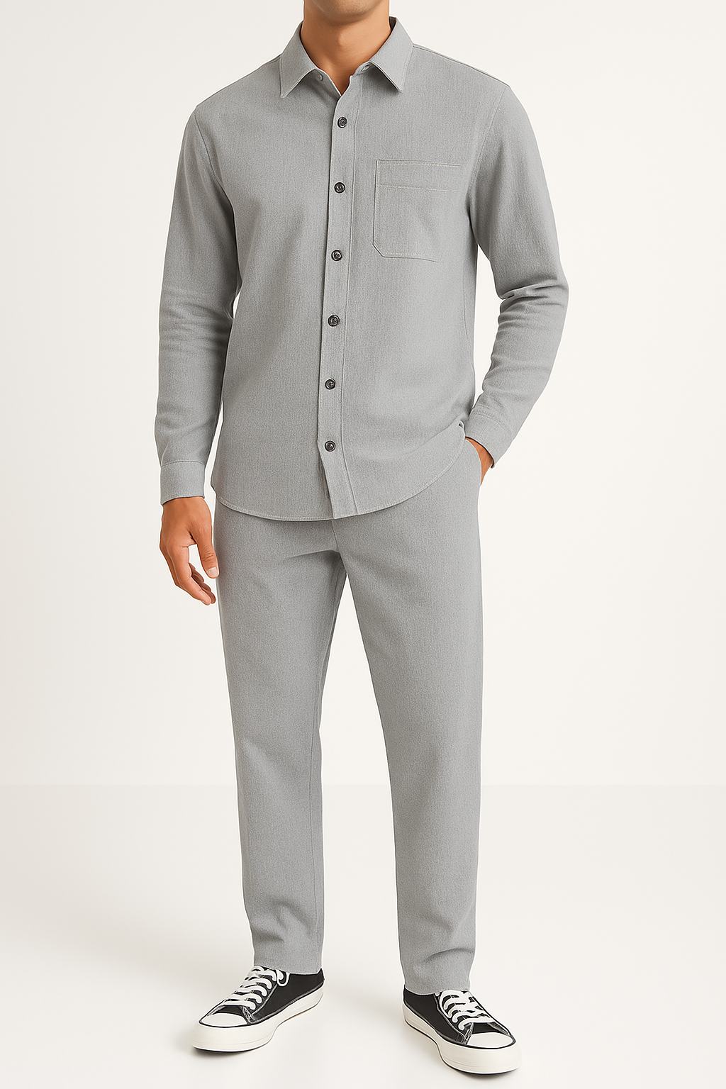 Men's Set with Shirt and Pants – Corduroy – Relaxed Fit – Button Closure