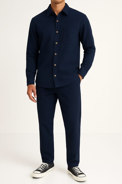 Men's Set with Shirt and Pants – Corduroy – Relaxed Fit – Button Closure