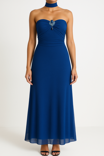 Dress for Women – Strapless Evening Dress – Slim Fit – Mesh – Floor Length – Party Wear