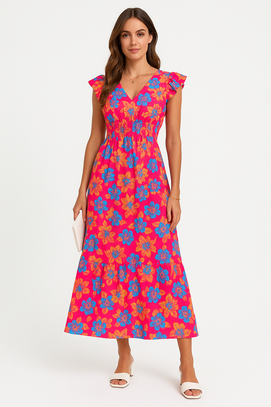 Women's Maxi Dress – Floral Print – Sleeveless – V-Neck – Relaxed Fit – Lightweight Fabric