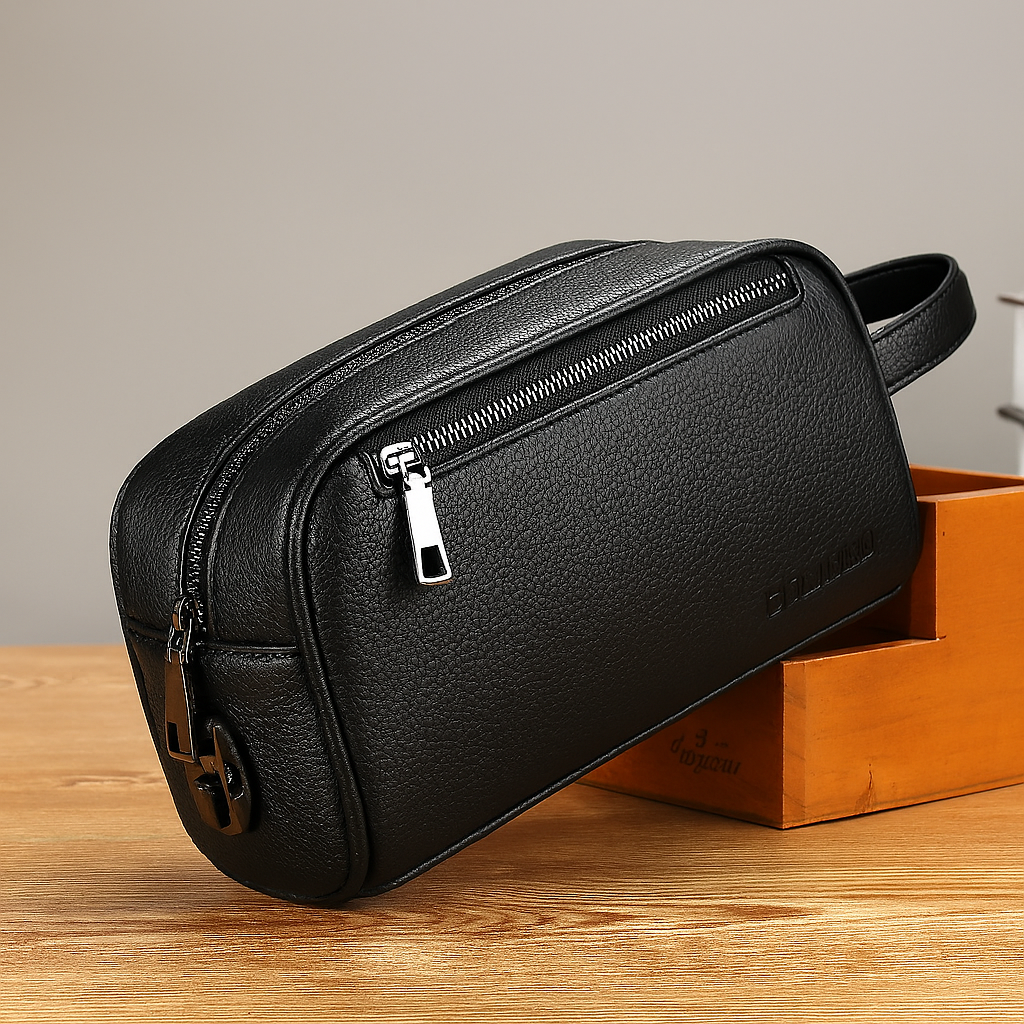 James Structured Pouch Bag | Pebbled Texture Zipper Closure Pouch Bag