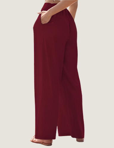 Women's Trousers – Wide Fit – Linen Blend – Drawstring Closure – With Side Pockets