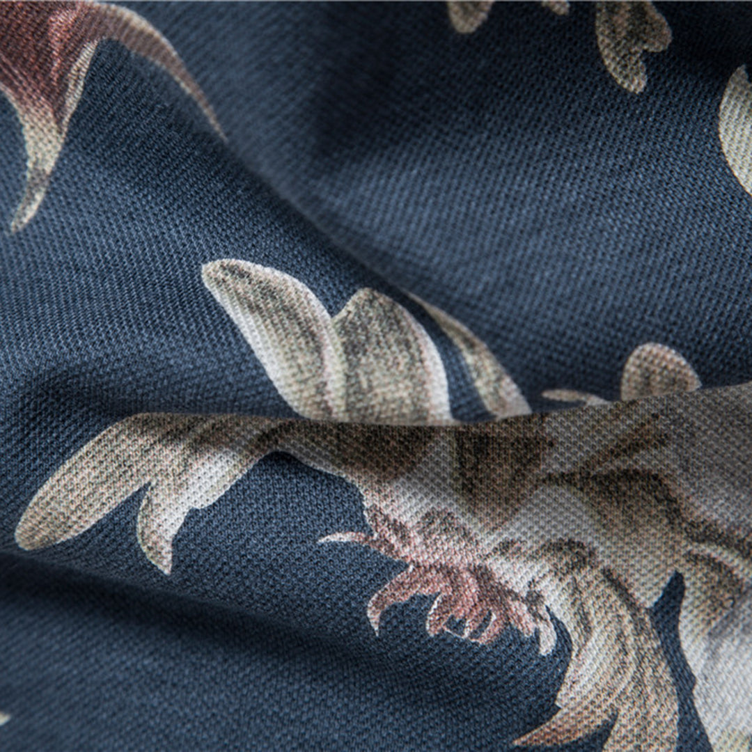 Men's Polo Shirt - Breathable Cotton - Button Closure - Tropical Floral Pattern