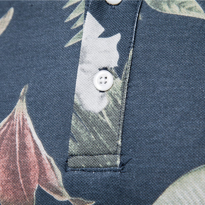 Men's Polo Shirt - Breathable Cotton - Button Closure - Tropical Floral Pattern