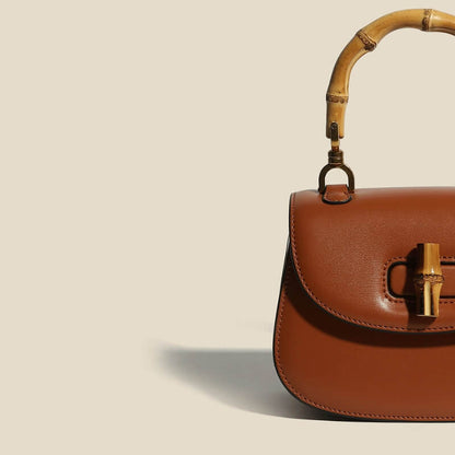 Structured Compact Handbag with Bamboo Handle for Women – Versatile & Stylish Design