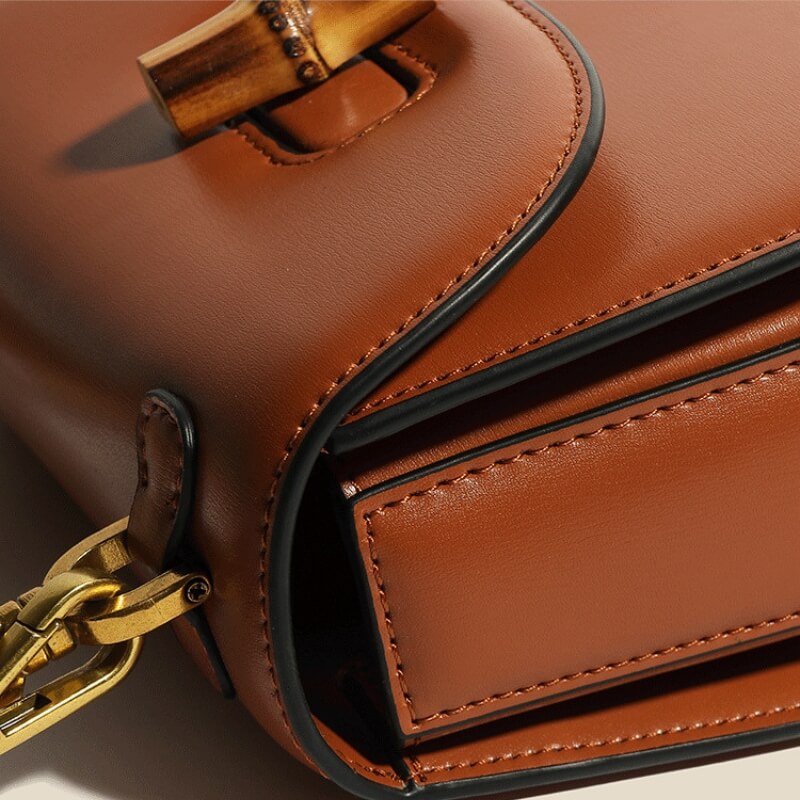 Structured Compact Handbag with Bamboo Handle for Women – Versatile & Stylish Design