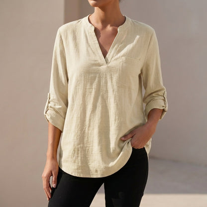 Loose Fit Tunic-Length V-Neck Shirt for Women – Comfortable Casual Style