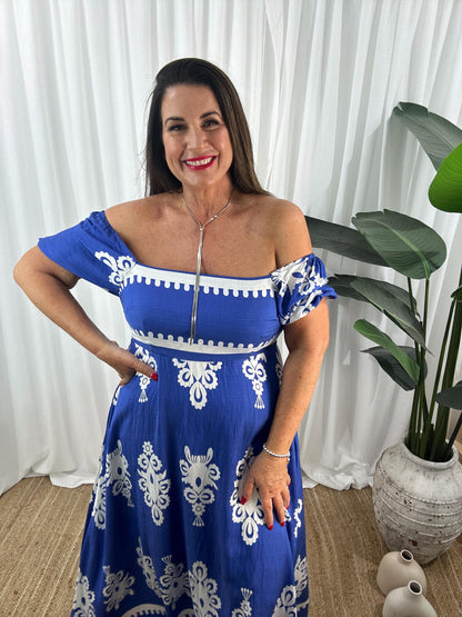 Women's Maxi Dress - Off-Shoulder - Puff Sleeves - Flowy and Elegant Design