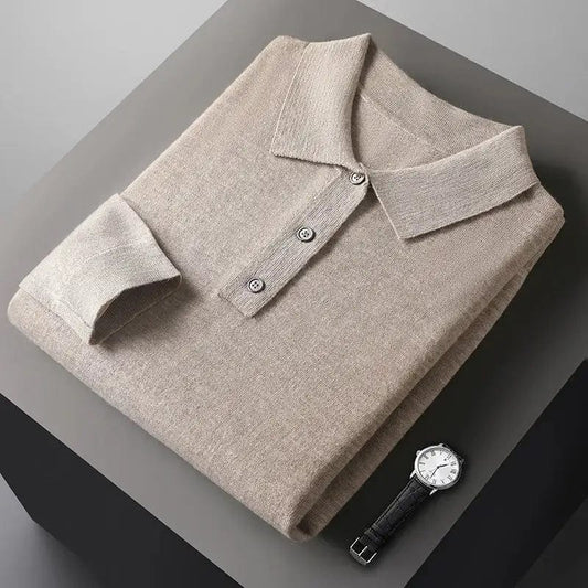 Men's Knit Polo - Soft Breathable Cotton - Long Sleeves - Comfortable Fit