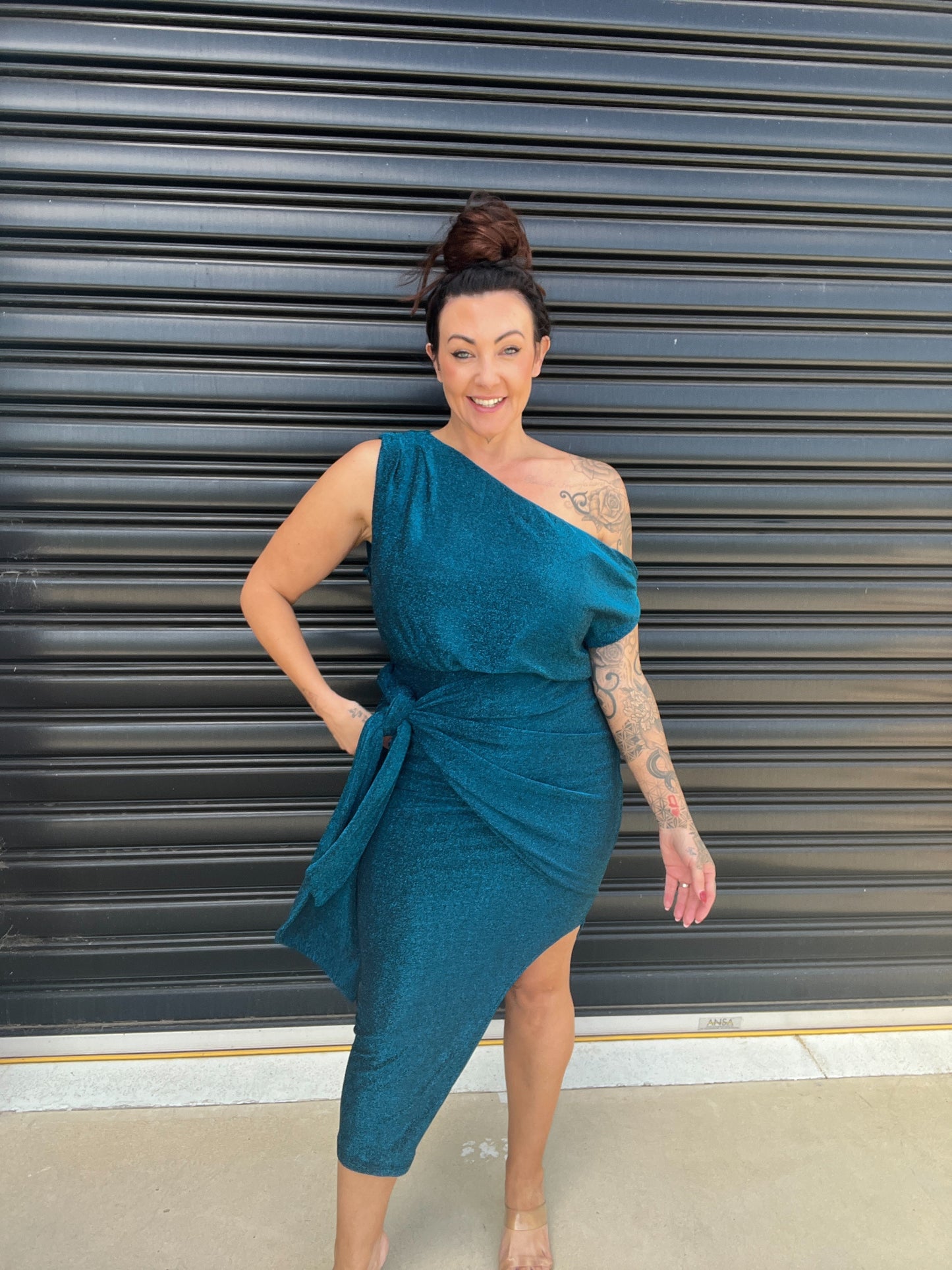 Women Dress - Asymmetric One-Shoulder - Slim Fit - Midi Length with Slit