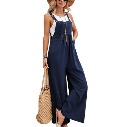 Women's Jumpsuit - Wide Legs - Sleeveless with Adjustable Straps - Light and Breathable
