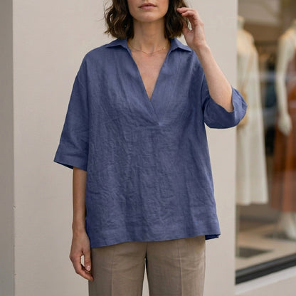 Relaxed Fit Linen Blouse for Women – Effortless Minimalist Comfort