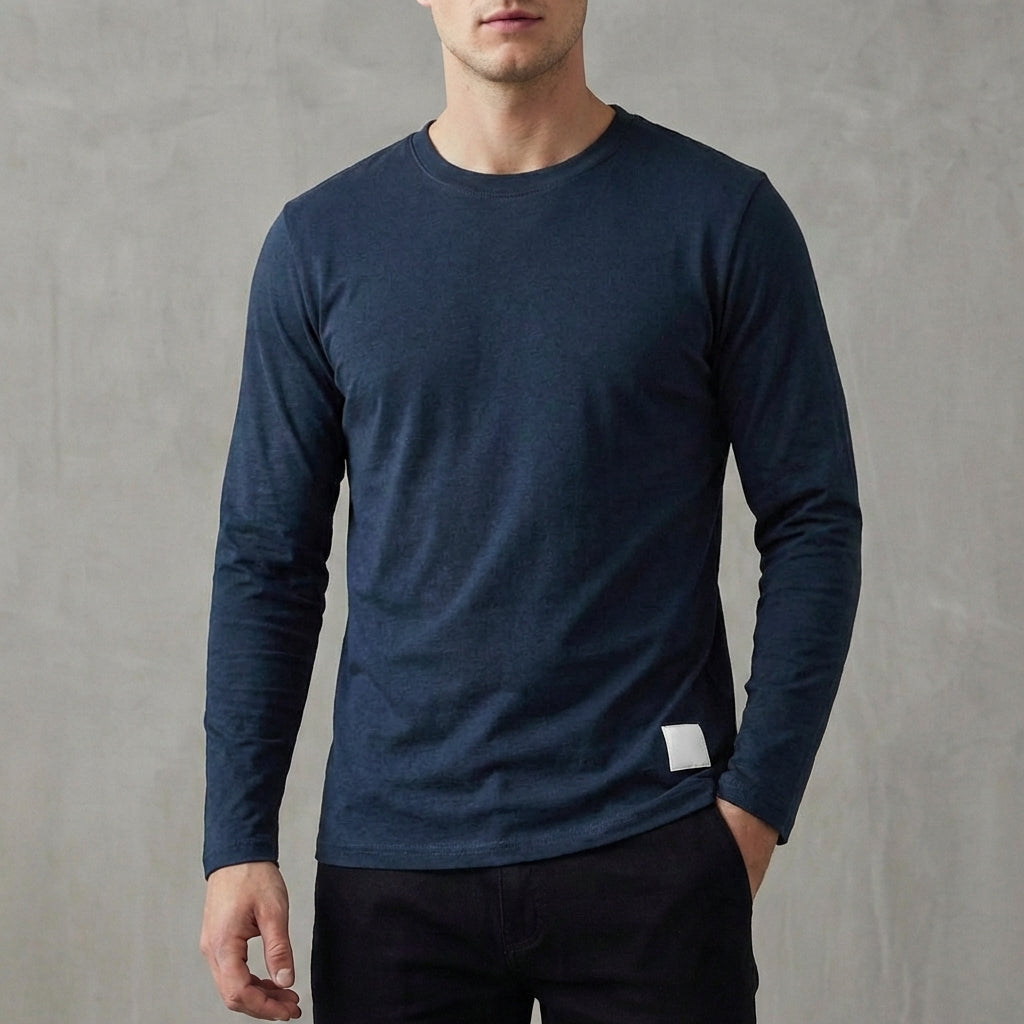 Regular Fit Solid Crewneck Long Sleeve T-Shirt for Men – Classic Casual Comfort