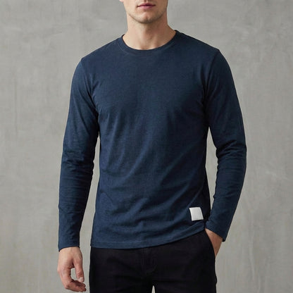 Regular Fit Solid Crewneck Long Sleeve T-Shirt for Men – Classic Casual Comfort