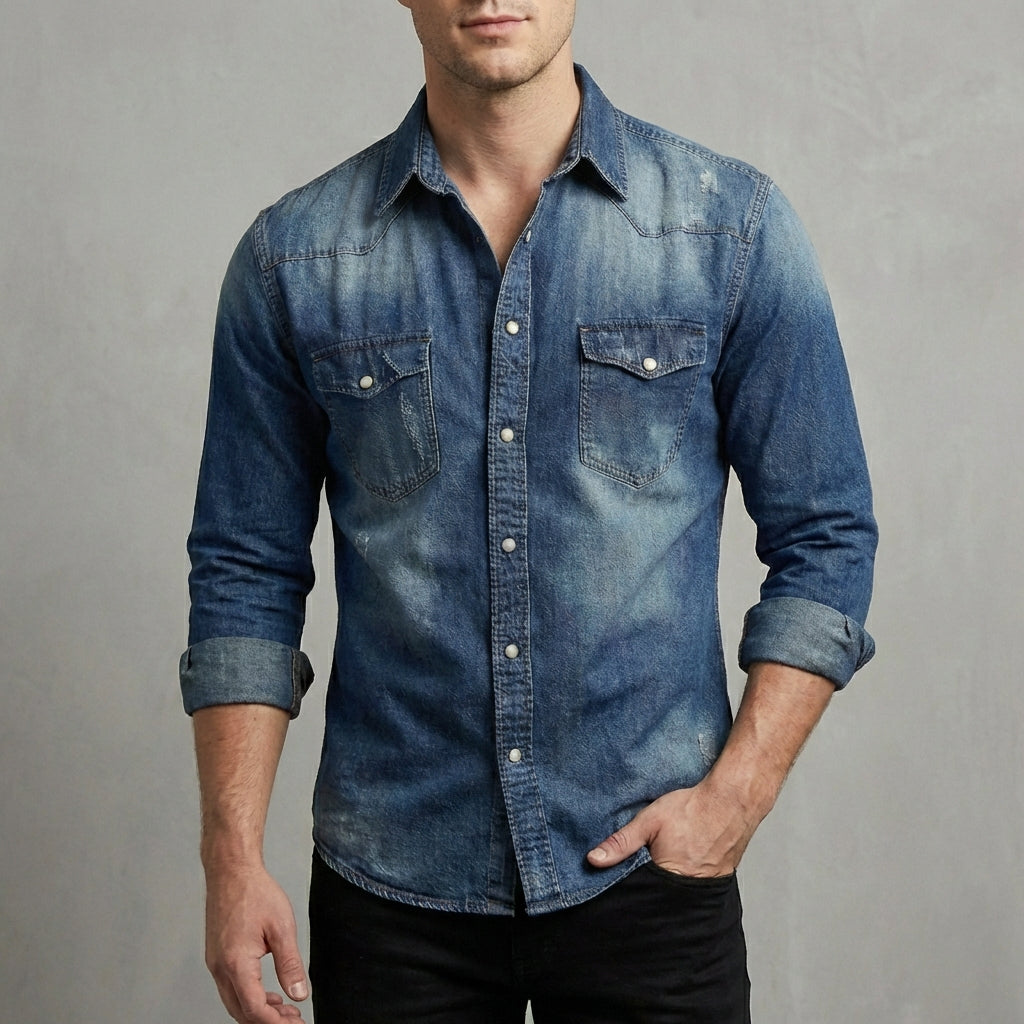 Distressed Button Front Shirt for Men – Casual Stylish Comfort