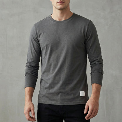 Regular Fit Solid Crewneck Long Sleeve T-Shirt for Men – Classic Casual Comfort