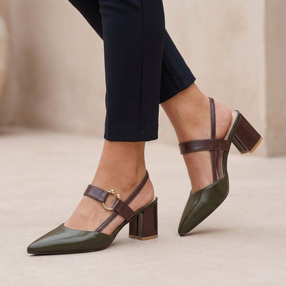 Colorblock Pointed Toe Block Heel Slingback Pumps for Women – Stylish & Comfortable Design