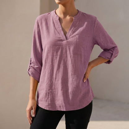 Loose Fit Tunic-Length V-Neck Shirt for Women – Comfortable Casual Style