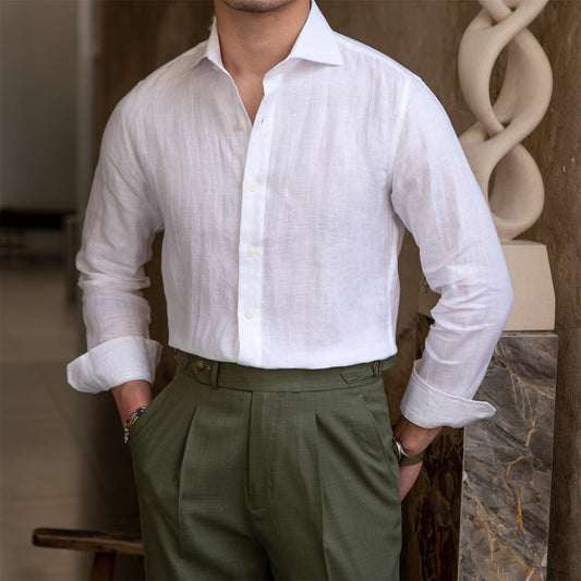 Men's Shirt - Long Sleeve - Classic Collar - Breathable Textured Fabric - Formal & Casual