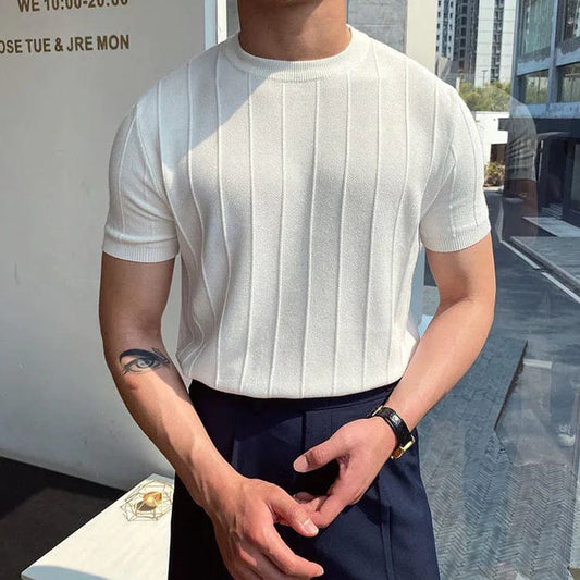 Men's Knit T-Shirt - Ribbed Texture - Slim Fit - Soft and Breathable