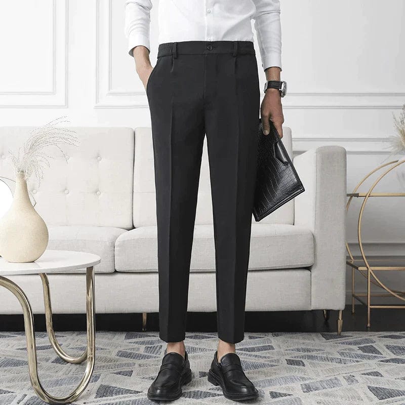 Men's Trousers - Tailored Slim Fit - Ankle Length - Flat Front Elegant Look