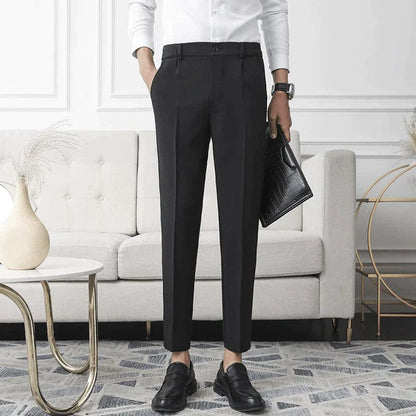 Men's Trousers - Tailored Slim Fit - Ankle Length - Flat Front Elegant Look