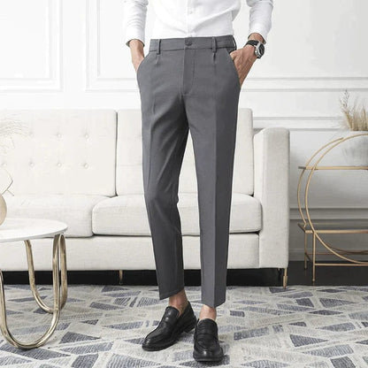 Men's Trousers - Tailored Slim Fit - Ankle Length - Flat Front Elegant Look