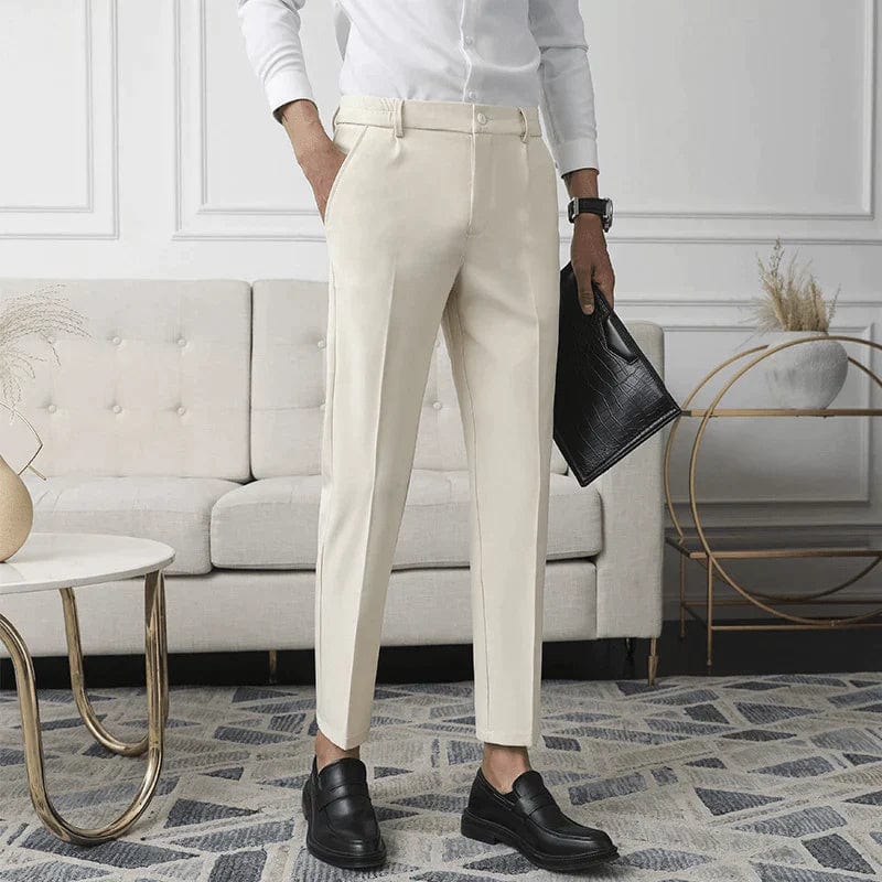 Men's Trousers - Tailored Slim Fit - Ankle Length - Flat Front Elegant Look