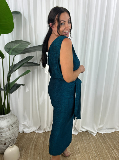 Women Dress - Asymmetric One-Shoulder - Slim Fit - Midi Length with Slit