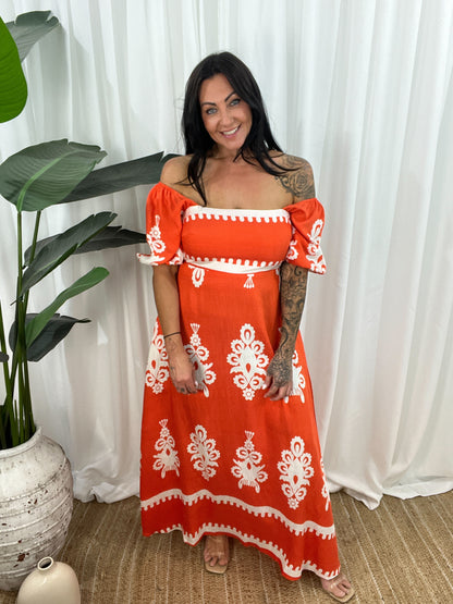 Women's Maxi Dress - Off-Shoulder - Puff Sleeves - Flowy and Elegant Design