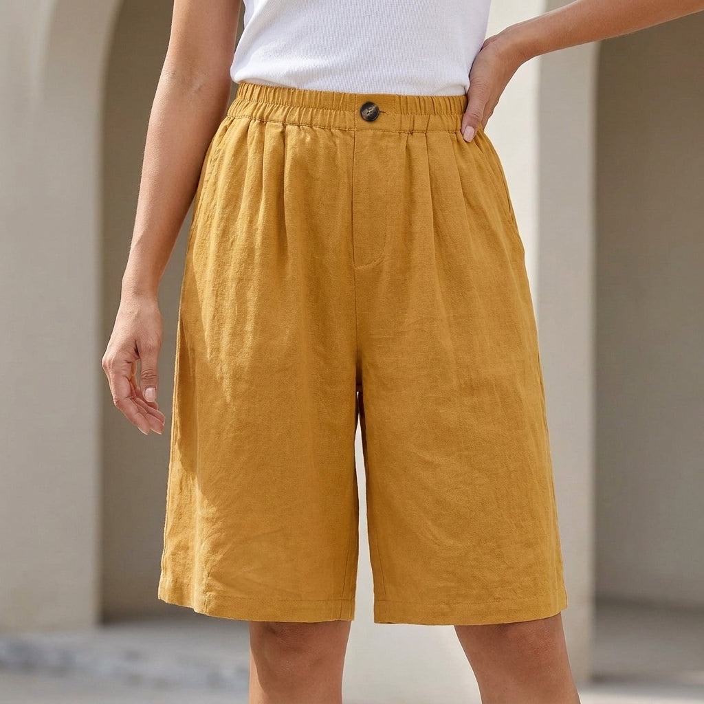 Relaxed Fit Wide-Leg Bermuda Shorts for Women – Breathable Everyday Comfort