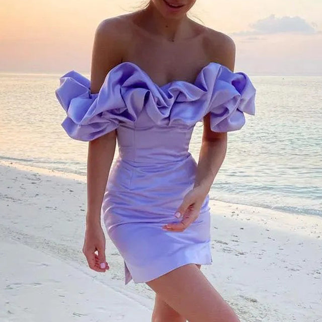 Women's Off-Shoulder Mini Dress - Elegant Ruffle Sleeves - Fitted Party Dress