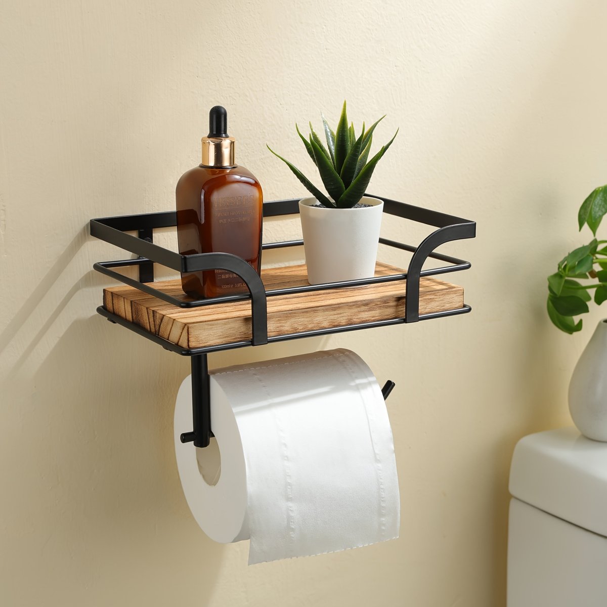 Industrial Wrought Iron and Wood Wall Rack