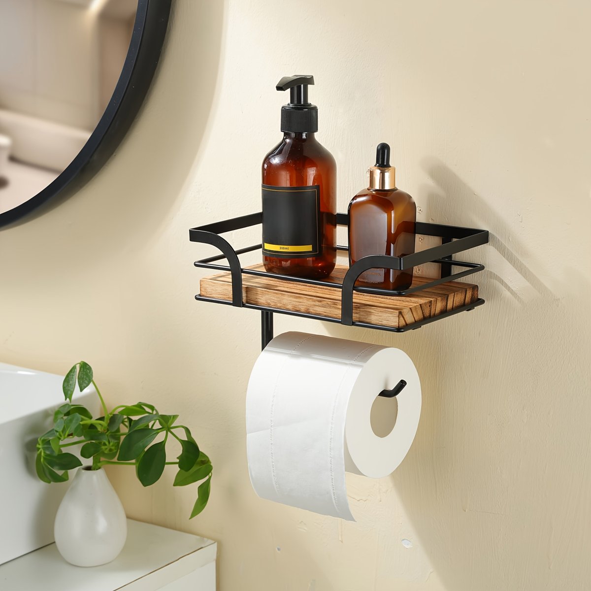 Industrial Wrought Iron and Wood Wall Rack