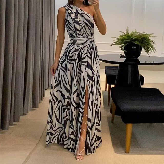 Women's Maxi Dress – One Shoulder – Asymmetric Cut – Elegant Details – Loose Fit