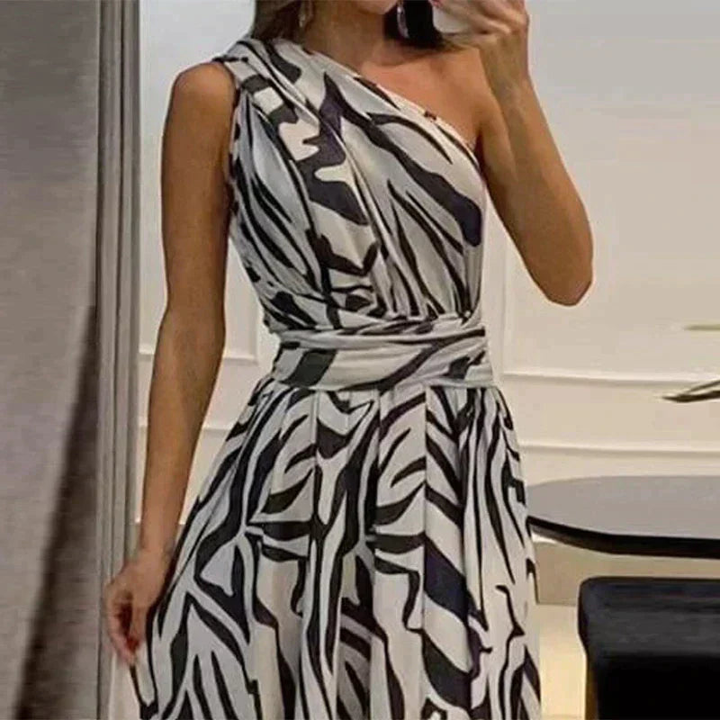 Women's Maxi Dress – One Shoulder – Asymmetric Cut – Elegant Details – Loose Fit