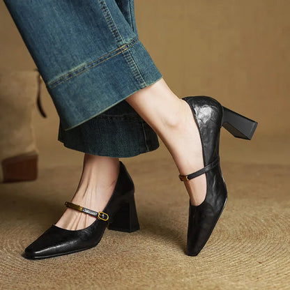 Freya Mary Jane Heels | Square Toe Block Heel