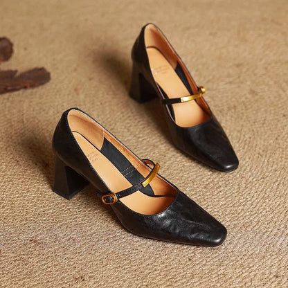 Freya Mary Jane Heels | Square Toe Block Heel