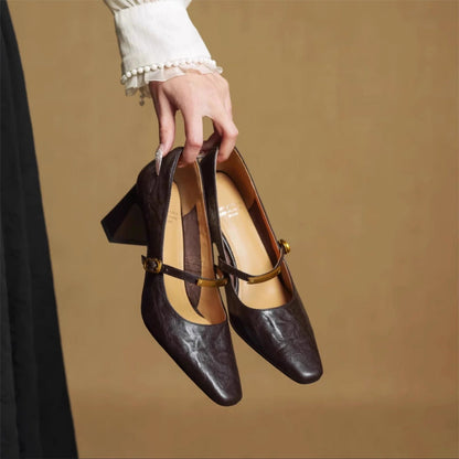 Freya Mary Jane Heels | Square Toe Block Heel