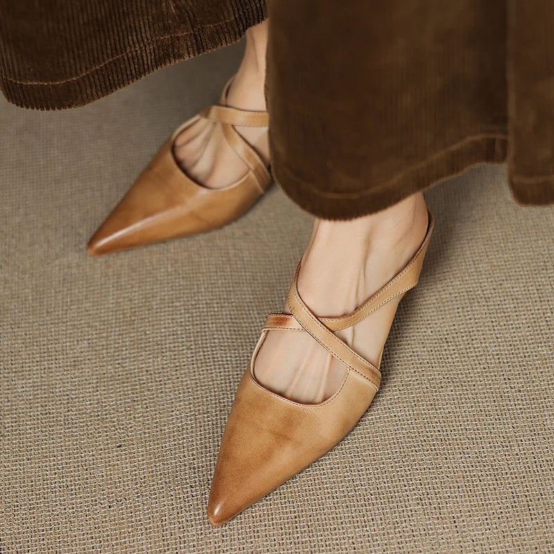 Amelia Pointed-Toe Flats | Criss-Cross Straps Mule Pointed-Toe Flats