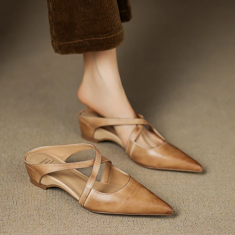 Amelia Pointed-Toe Flats | Criss-Cross Straps Mule Pointed-Toe Flats