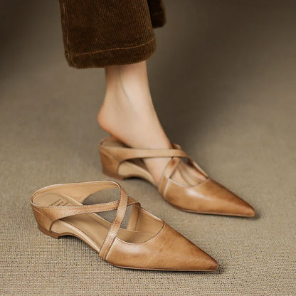 Amelia Pointed-Toe Flats | Criss-Cross Straps Mule Pointed-Toe Flats
